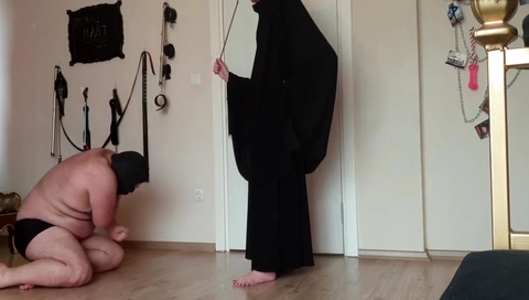Muslim Mistress Canes Fat Slave