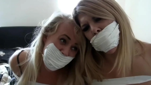 Blonde women got tied up by a burglar who just wanted to see those big boobs