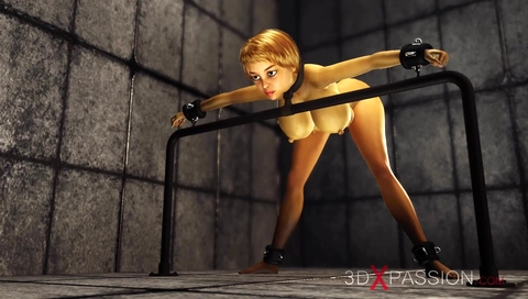 Cuffed sexy blonde with many boobs gets fucked rough by a huge black cock in the prison