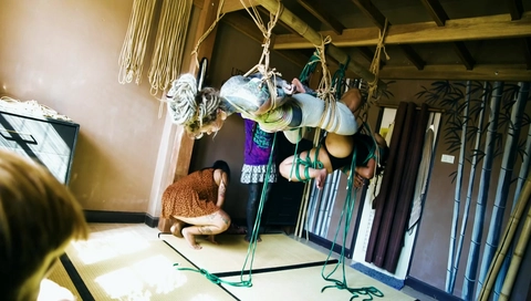 Bondage Sesion With Two Girls And Two Rigger - Tattoo Dreadlocks Shibari