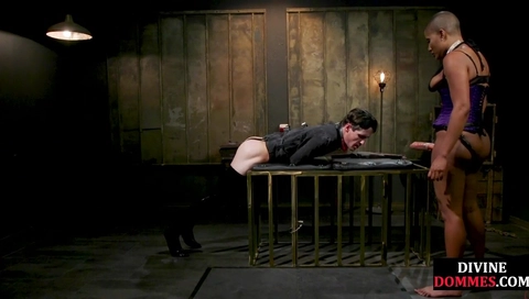 CFNM pegging domina fucks sub asshole in BDSM action