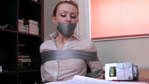 Girl taped and gagged on the chair by evil girl
