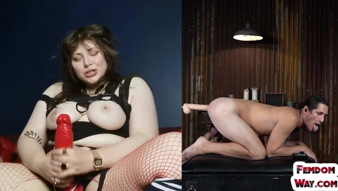 Dominating BBW femina punishes trapped male in his asshole