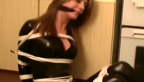 Blonde catsuit cleave gagged