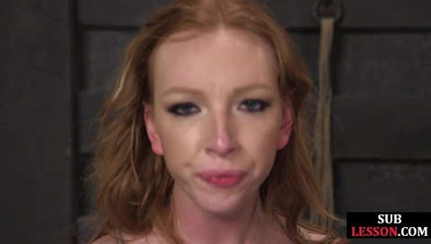 Sub deepthroat babe whipped and fingered by dom master