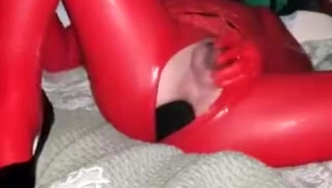 Like a rubberdoll in chastity, huge plug and heels