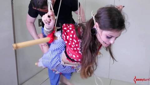 Face fucked sub girl is bound and toyed