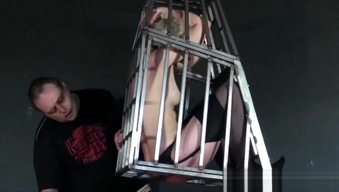 Caged blonde teen 18+ submissive Little Miss Chaos whipped